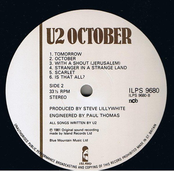 U2 - October LP – Dreams on Vinyl – Vinilo de época