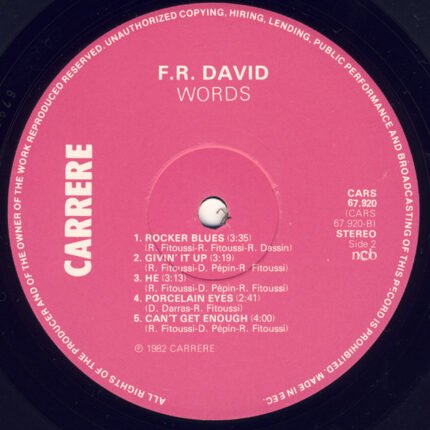 F R. David Logo Comprar F.R. David - Words LP – Dreams on Vinyl – Vinilo de época