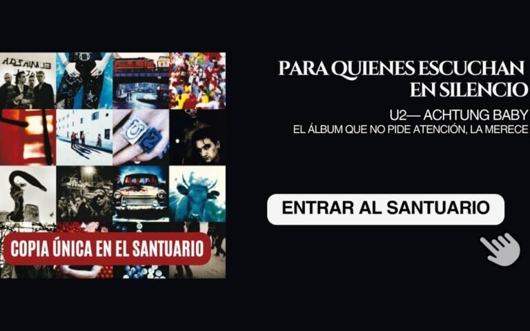 navidad Banner promocional de Dreams on Vinyl destacando el vinilo U2 – Achtung Baby con mensaje “Copia única en el Santuario” y botón “Entrar al Santuario”. Promoción especial de disco de vinilo disponible en la tienda online de Dreams on Vinyl, disquería premium en Temuco.
