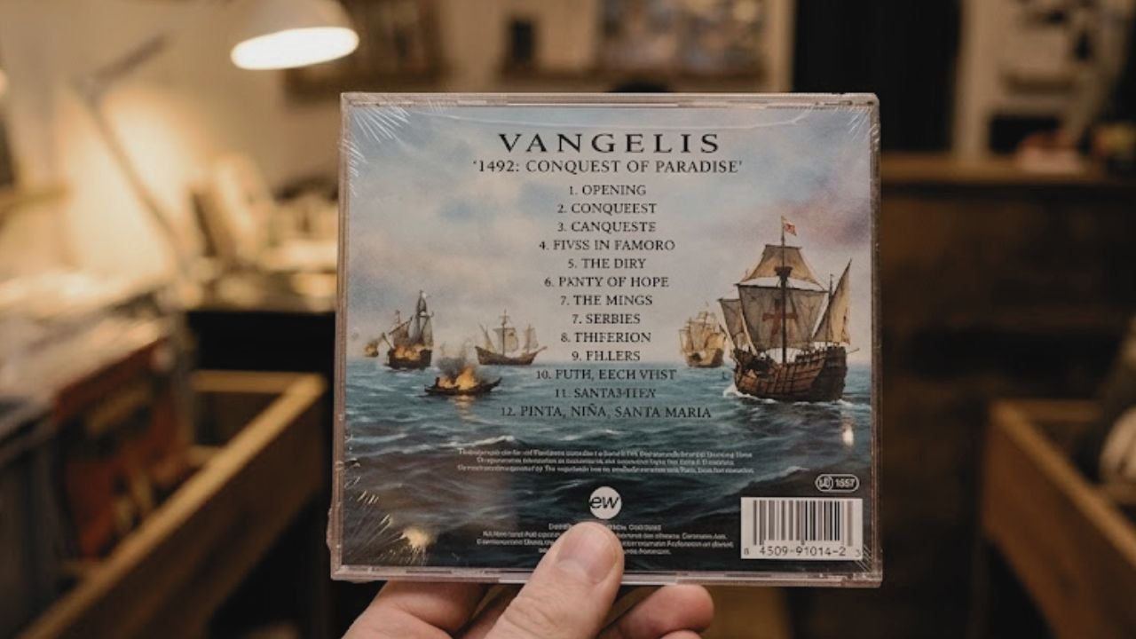 Persona observando la contraportada de un CD para revisar el listado de canciones
