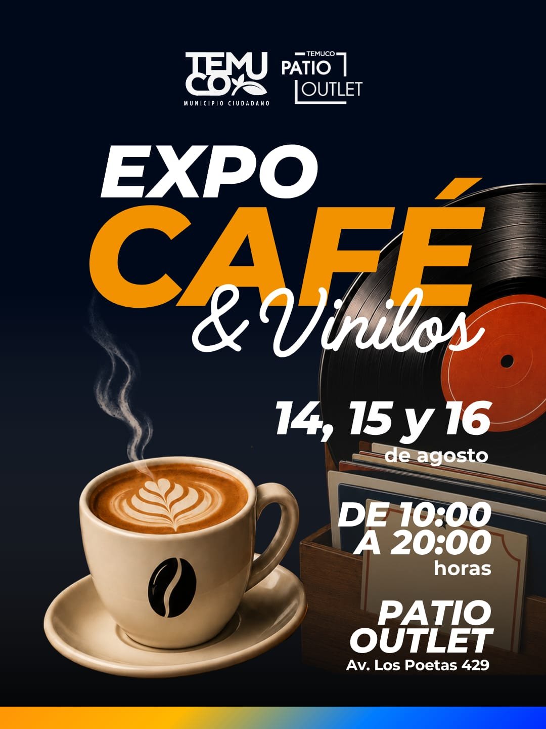 Expo Café y Vinilos en Patio Outlet Temuco, 14, 15 y 16 de agosto de 10:00 a 20:00 horas